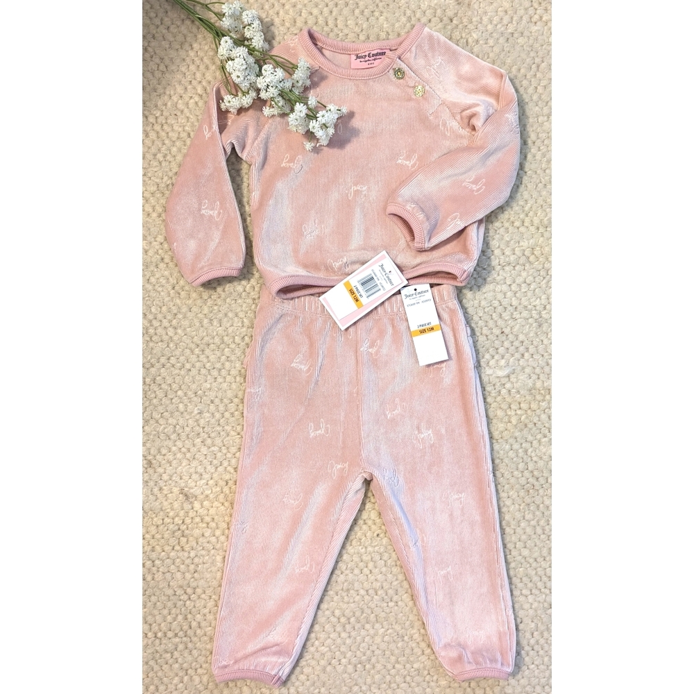 NWT Pink Juicy Couture Baby Girl Logo Velour 2-Piece Jogger Set, 12 Months - Picture 4 of 15